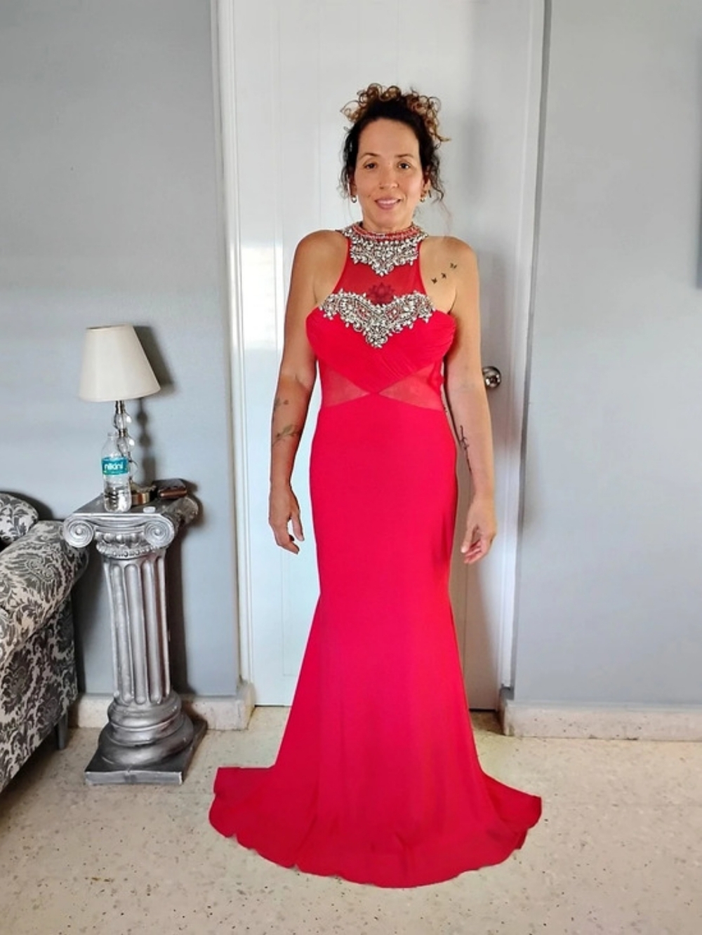 Vintage Beaded Pink Prom Gown